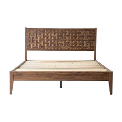Solid Wood Platform Bed Frame with Headboard and Footboard, Walnut, King