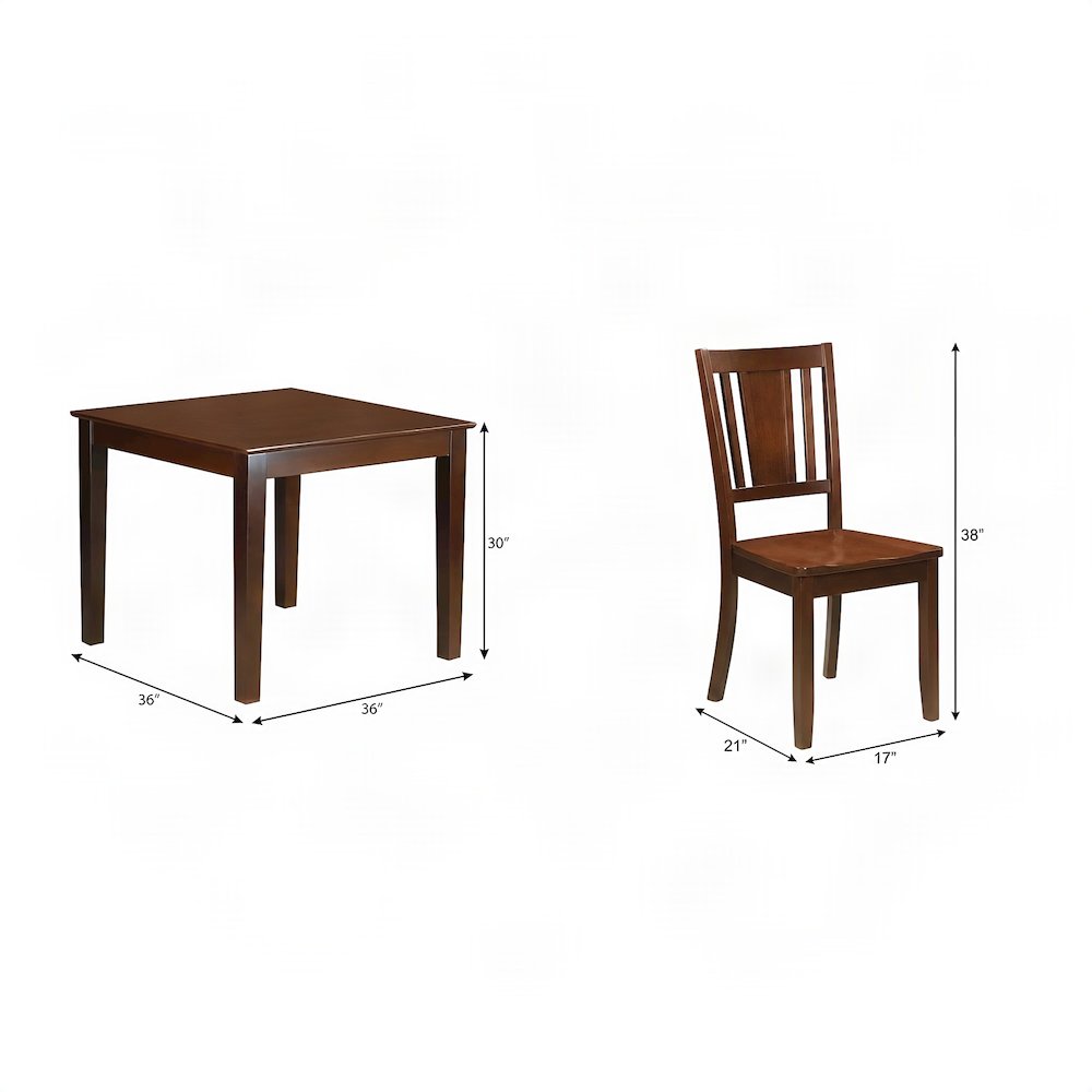 Solid Wood Kitchen Dining Table and Four Chairs 5 Piece Set, Mahogany