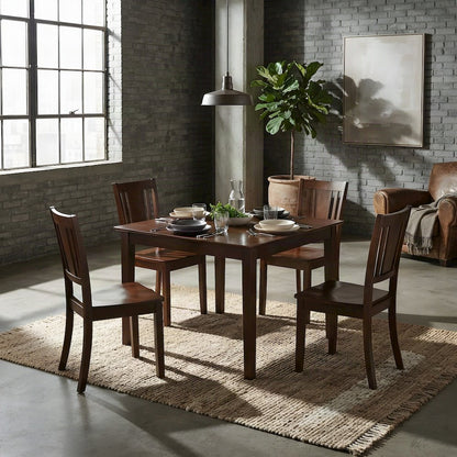 Solid Wood Kitchen Dining Table and Four Chairs 5 Piece Set, Mahogany