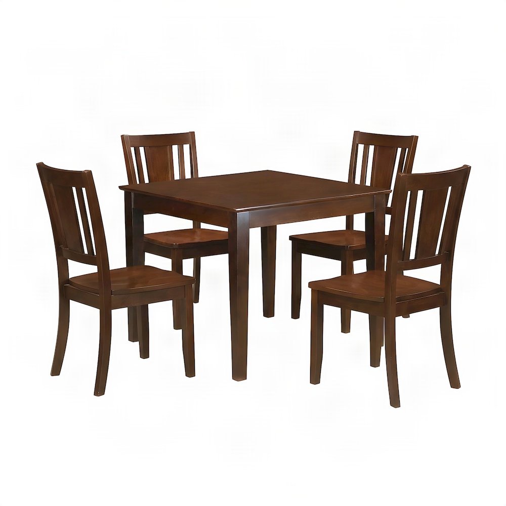 Solid Wood Kitchen Dining Table and Four Chairs 5 Piece Set, Mahogany