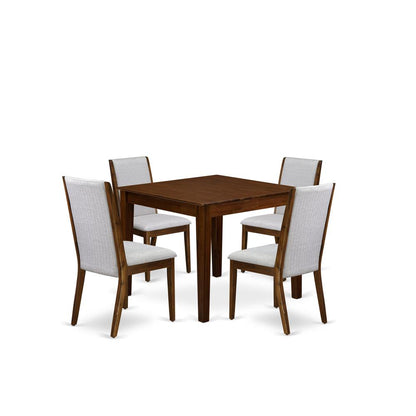 5 Pc Dining Set Includes a Square Table and 4 Parson Chairs, Antique Walnut