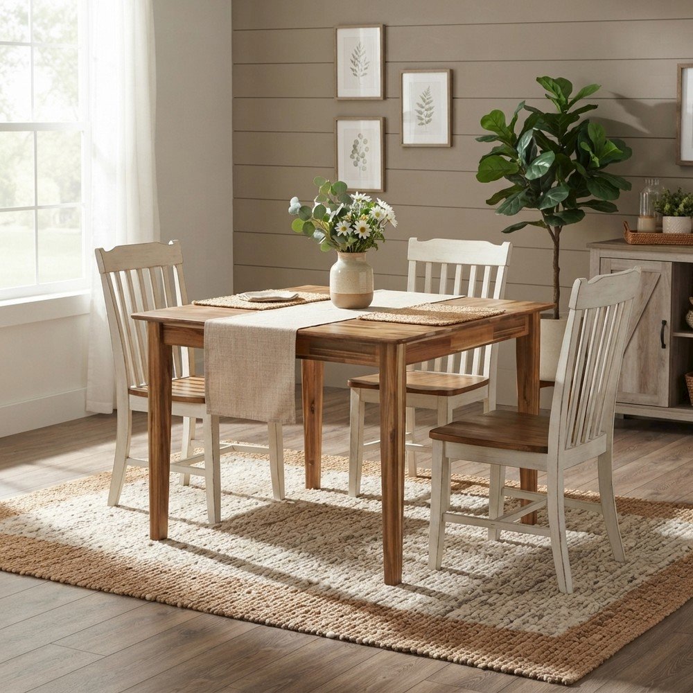 Solid Wood Square Dining Table with 4-Leg Base for Small Spaces, Natural