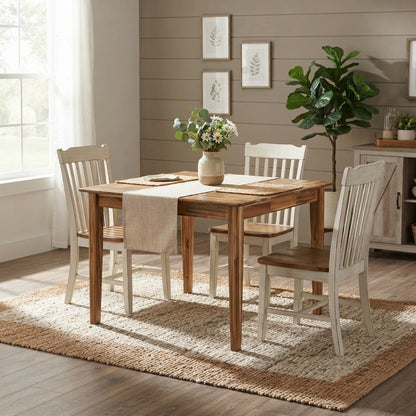 Solid Wood Square Dining Table with 4-Leg Base for Small Spaces, Natural