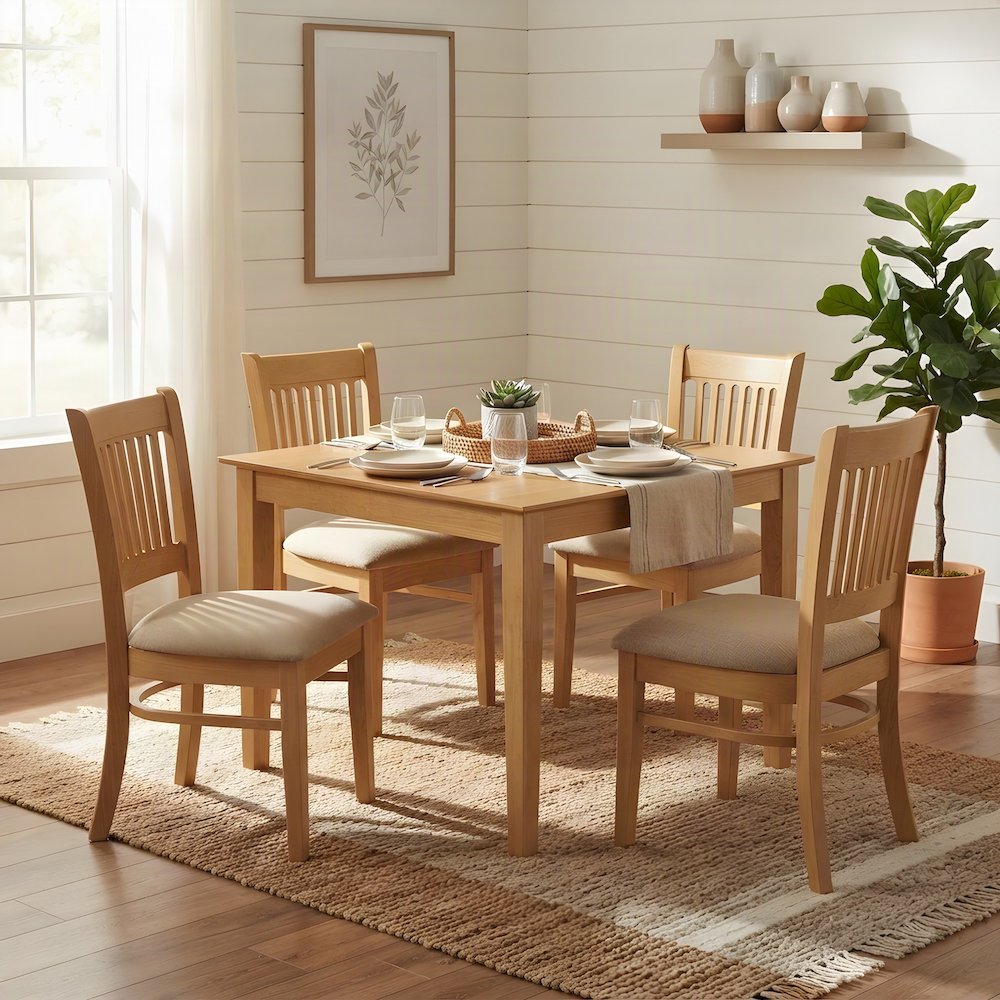 Microfiber Upholstered Solid Wood Kitchen Table and Chairs 5 Piece Set
