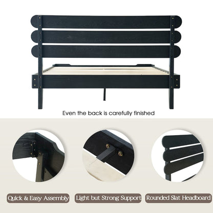 Queen Wooden Platform Bed Frame, Ebony Oak Finish, Morden Style