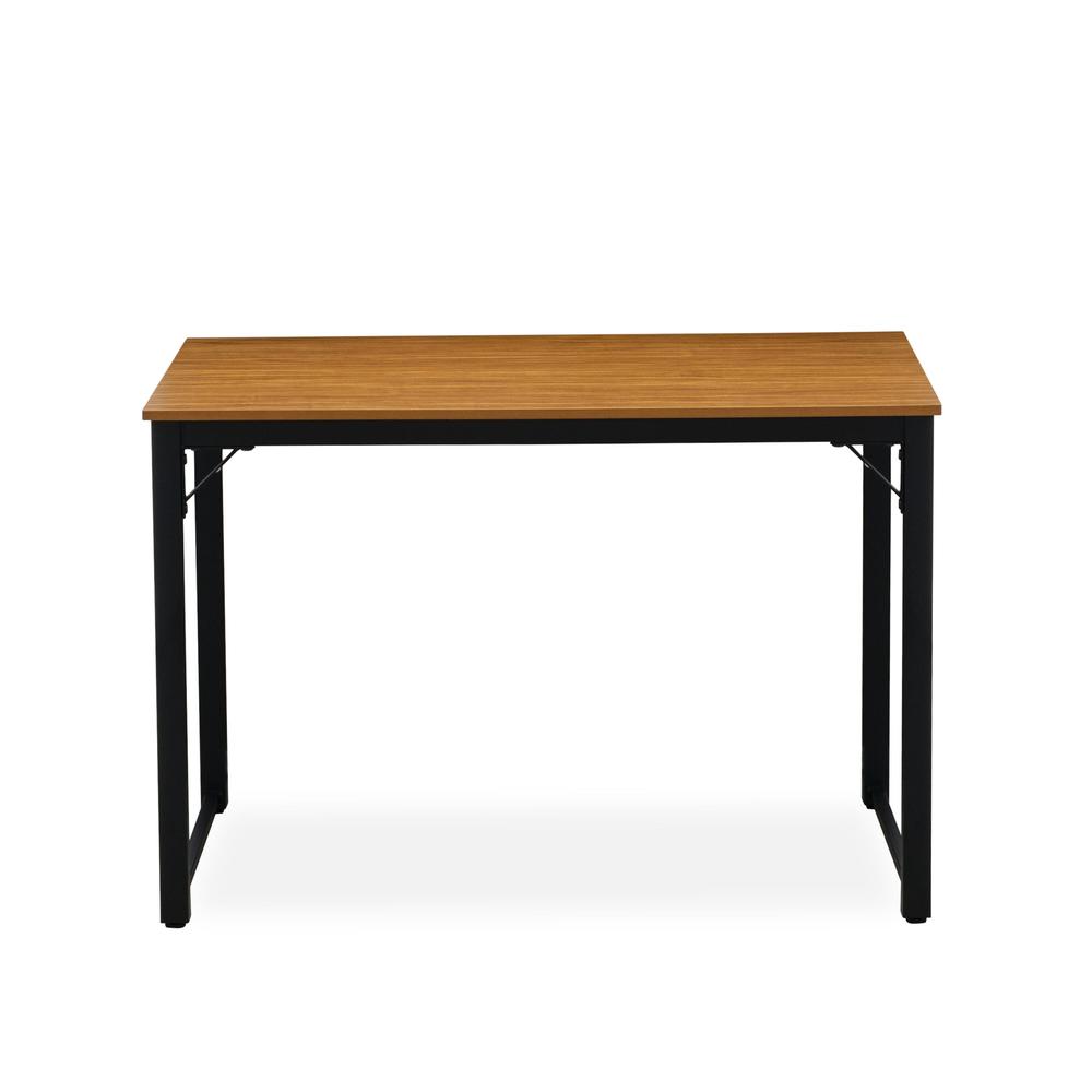 Parmer 3 Pc Kitchen Set - 1 Modern Dining Table and 2 Mid Century Benches in Powder Coating Black Color and Brown Wood Laminate