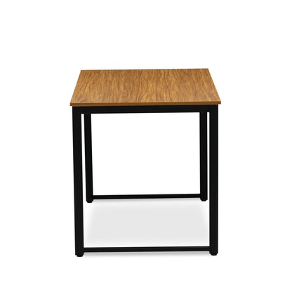 Parmer 3 Pc Kitchen Set - 1 Modern Dining Table and 2 Mid Century Benches in Powder Coating Black Color and Brown Wood Laminate