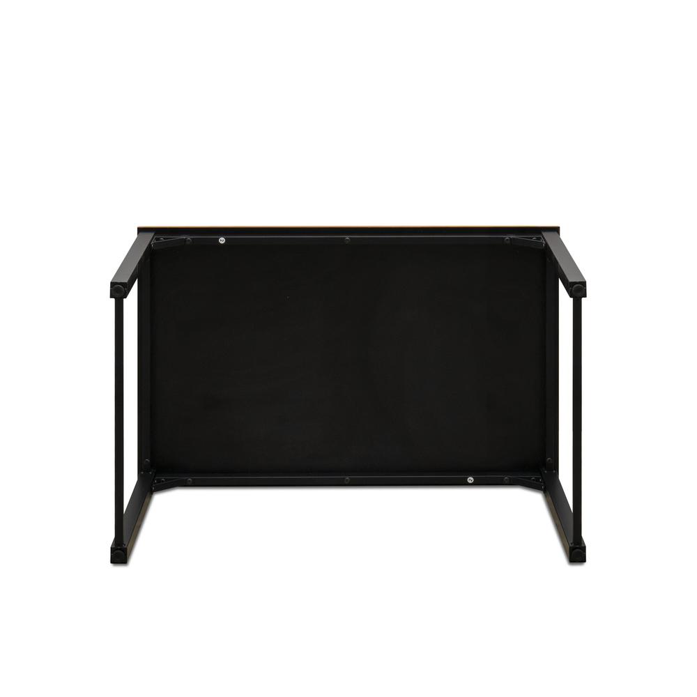 Parmer 3 Pc Kitchen Set - 1 Modern Dining Table and 2 Mid Century Benches in Powder Coating Black Color and Brown Wood Laminate