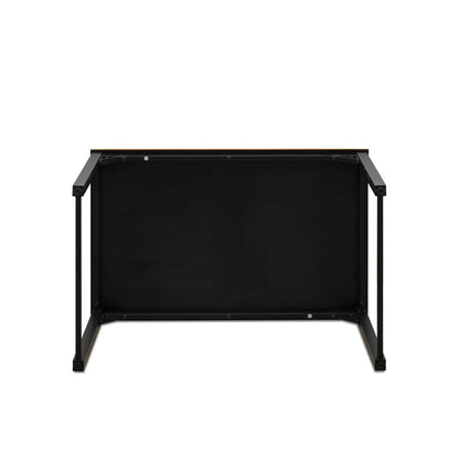 Parmer 3 Pc Kitchen Set - 1 Modern Dining Table and 2 Mid Century Benches in Powder Coating Black Color and Brown Wood Laminate