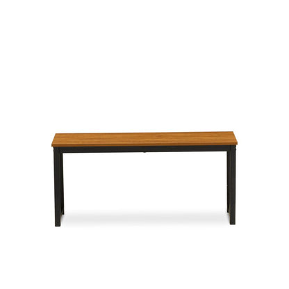 Parmer 3 Pc Kitchen Set - 1 Modern Dining Table and 2 Mid Century Benches in Powder Coating Black Color and Brown Wood Laminate