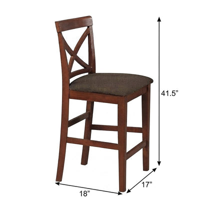 Solid Wood X-Back Counter Stools with Upholstered Seat, Set of 2