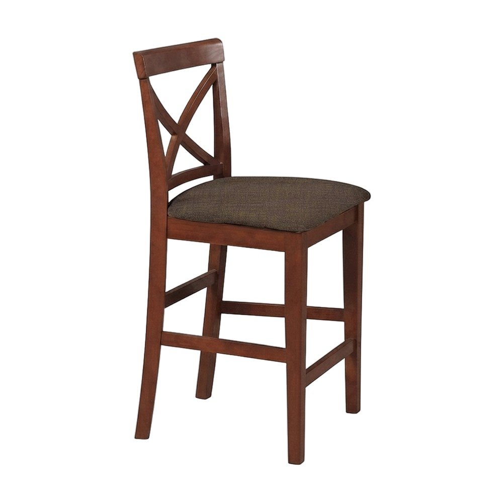 Solid Wood X-Back Counter Stools with Upholstered Seat, Set of 2