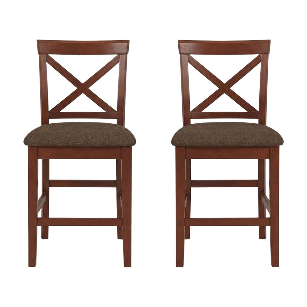 Solid Wood X-Back Counter Stools with Upholstered Seat, Set of 2