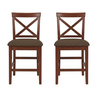 Solid Wood X-Back Counter Stools with Upholstered Seat, Set of 2