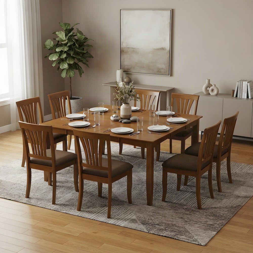 Microfiber Solid Wood Drop Leaf Dining Table with Chairs 9 Piece Set