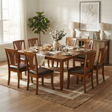 Faux Leather Upholstered Solid Wood Dining Table with Leaf, 9 Piece Set