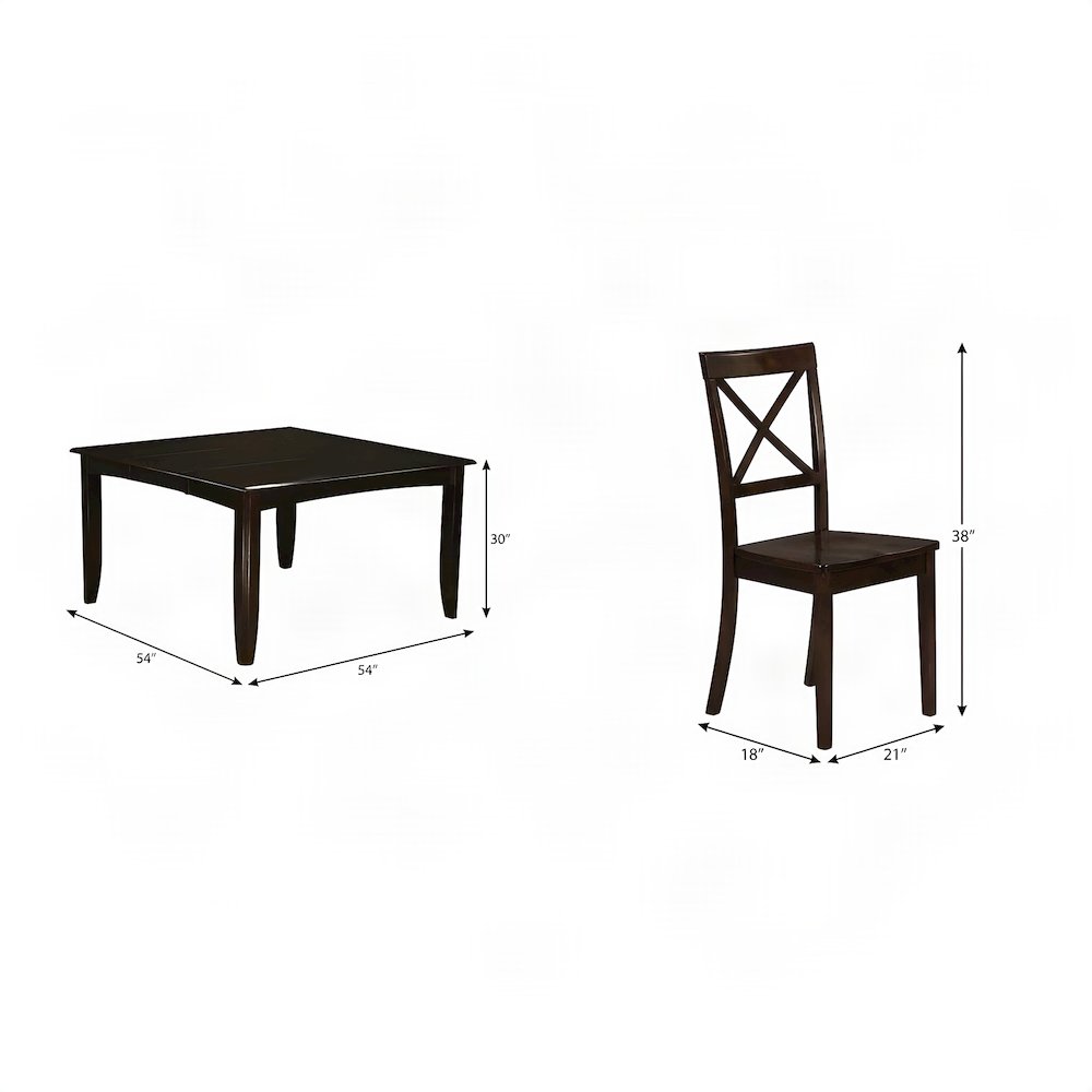 Solid Wood Square Dining Table and X-Back Chairs 9 Piece Set, Cappuccino