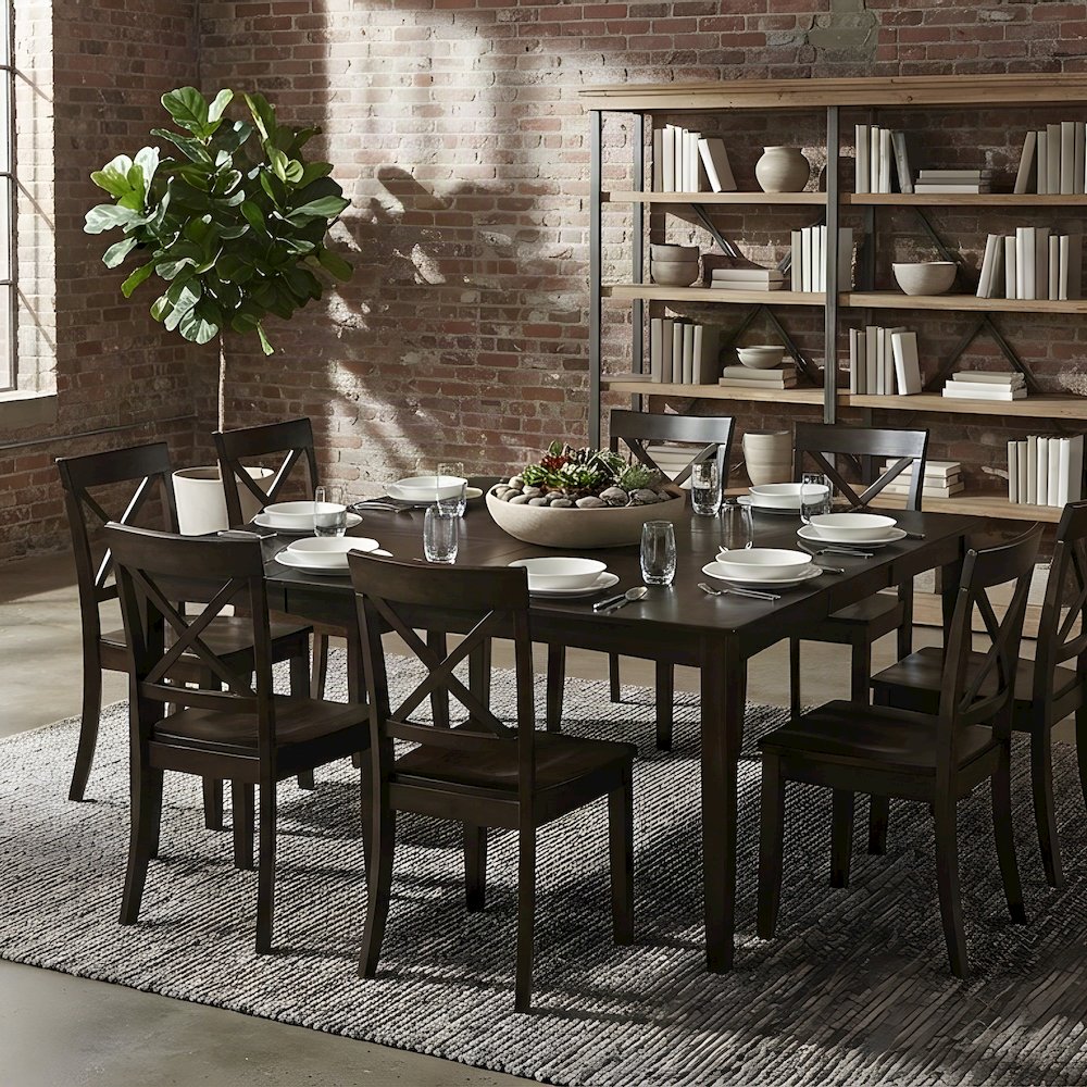 Solid Wood Square Dining Table and X-Back Chairs 9 Piece Set, Cappuccino