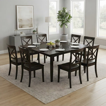 Solid Wood Square Dining Table and X-Back Chairs 9 Piece Set, Cappuccino