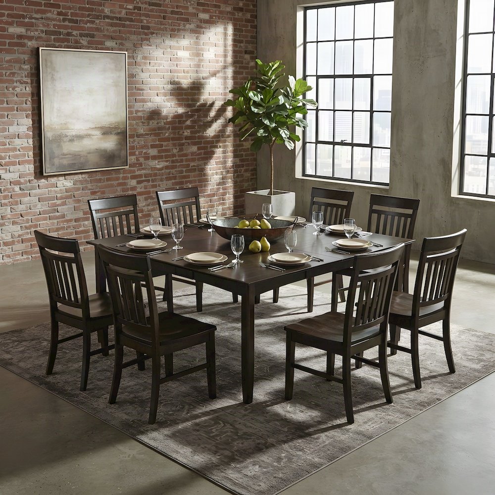 Wood Dining Table with Leaf and Slatted-Back Chairs 9 Piece Set, Cappuccino