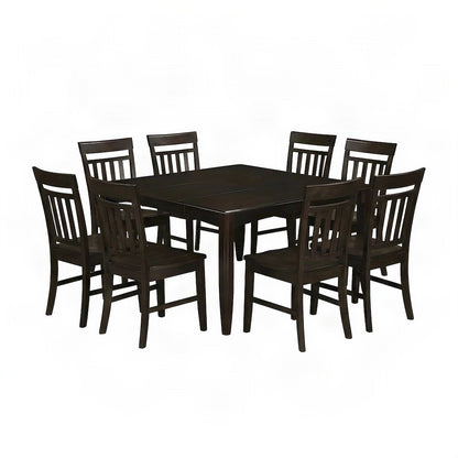 Wood Dining Table with Leaf and Slatted-Back Chairs 9 Piece Set, Cappuccino