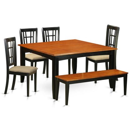 PFNI6-BCH-C 6 PC Dining room set with bench-Dining Table and 4 Wood Dining Chairs plus a bench