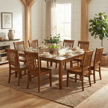 Wood Kitchen Table with Chairs and Extending Leaf, 9 Piece Set, Saddle Brown