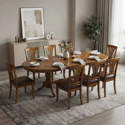 Faux Leather Upholstered Oval Dining Table with 8 Chairs, 9 Piece Set