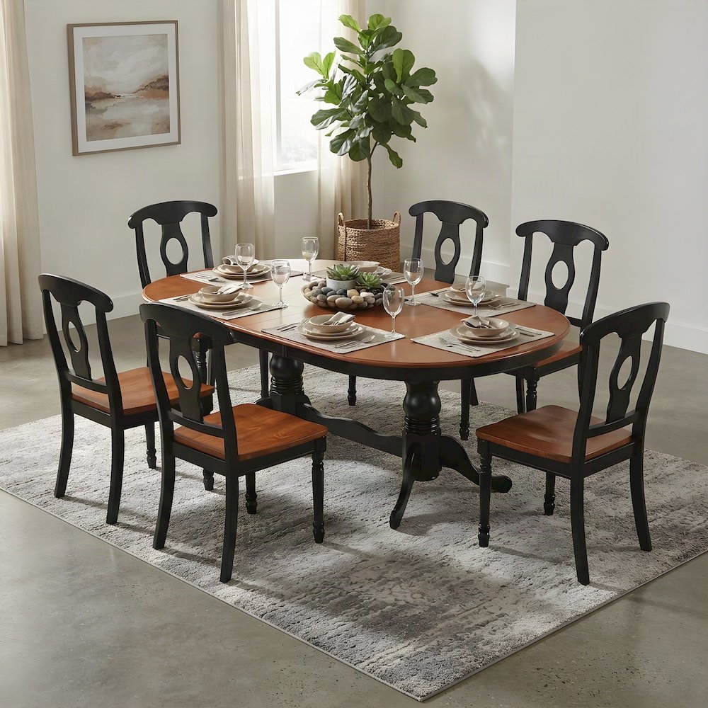Solid Wood Oval Dining Table Set for 6 with Chairs, 7 Piece Set