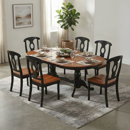 Solid Wood Oval Dining Table Set for 6 with Chairs, 7 Piece Set