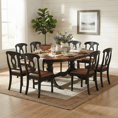Solid Wood Oval Dining Table with Faux Leather Chairs 9 Piece Set