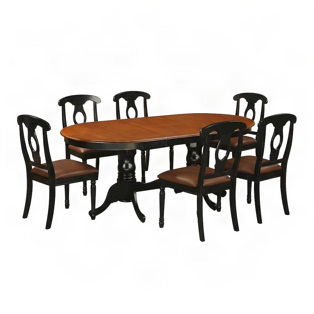 Solid Wood Oval Dining Table with Faux Leather Chairs 9 Piece Set