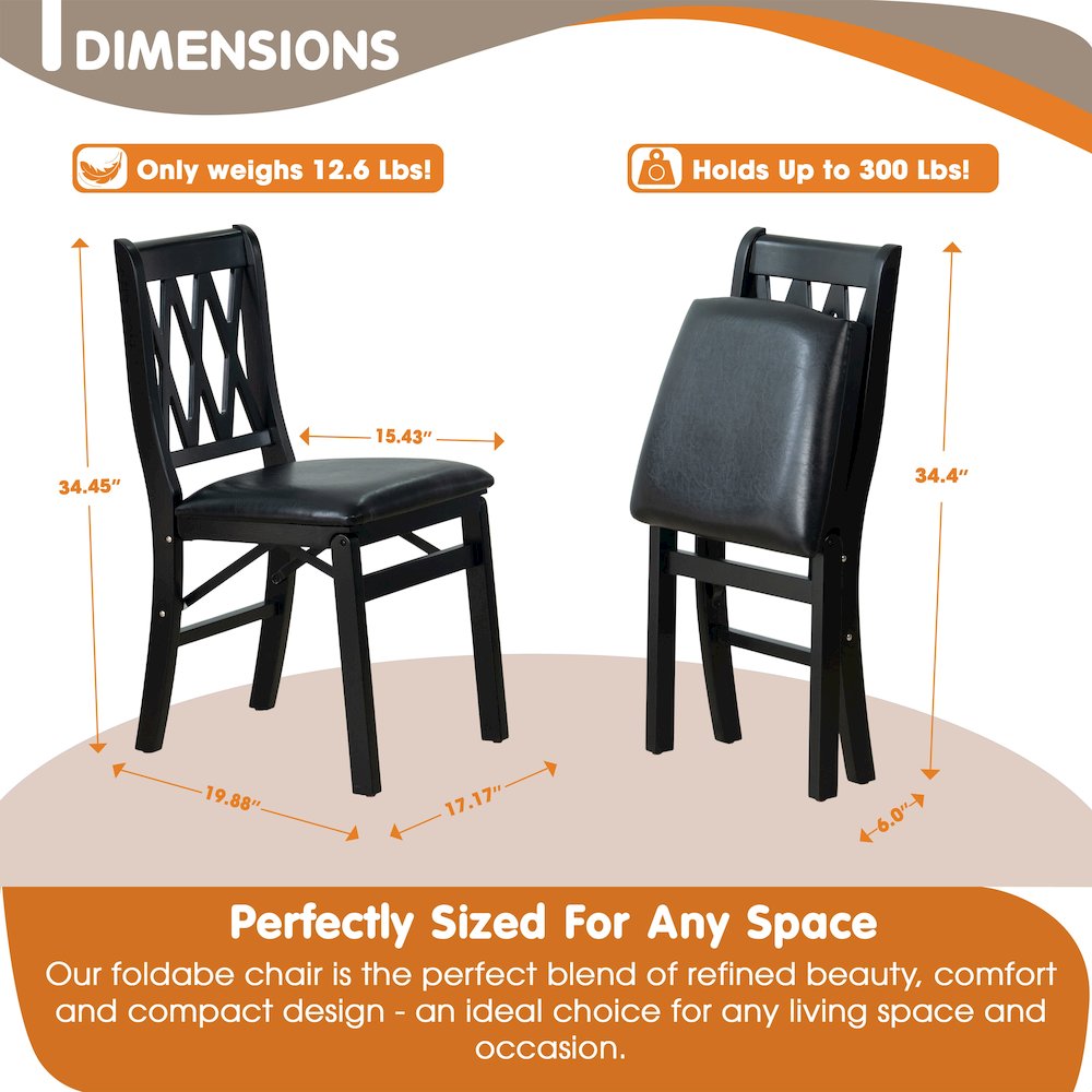 Plano Modern Dinner Chairs with PU Leather Seat, 3-X Back, Set of 2, Black Wood