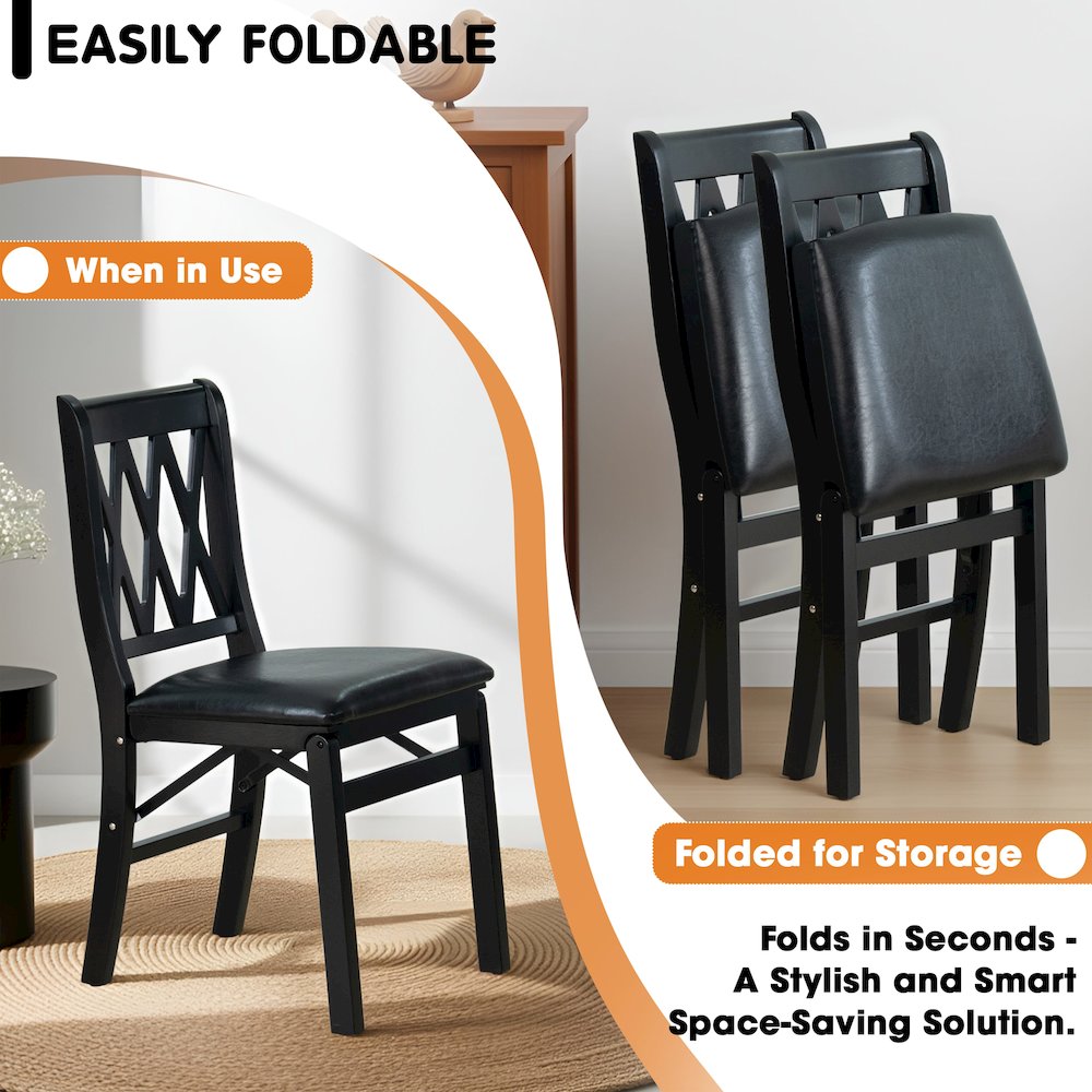 Plano Modern Dinner Chairs with PU Leather Seat, 3-X Back, Set of 2, Black Wood
