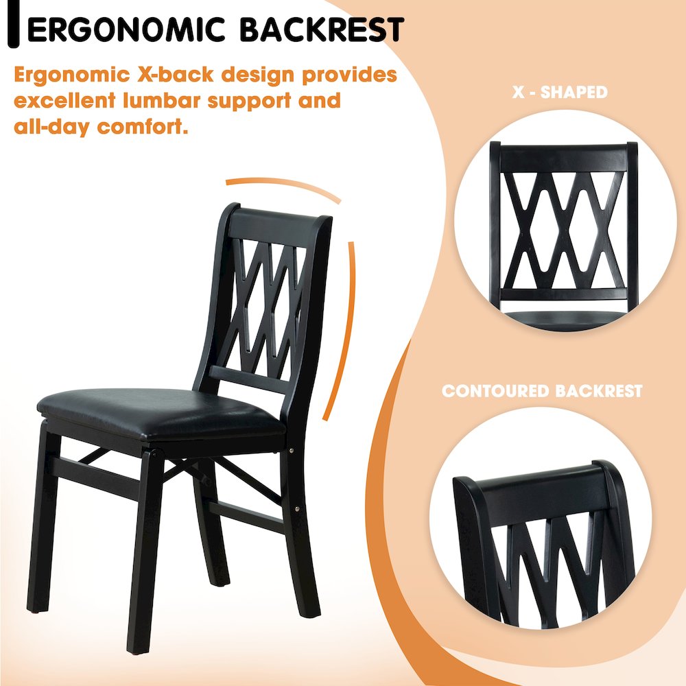 Plano Modern Dinner Chairs with PU Leather Seat, 3-X Back, Set of 2, Black Wood