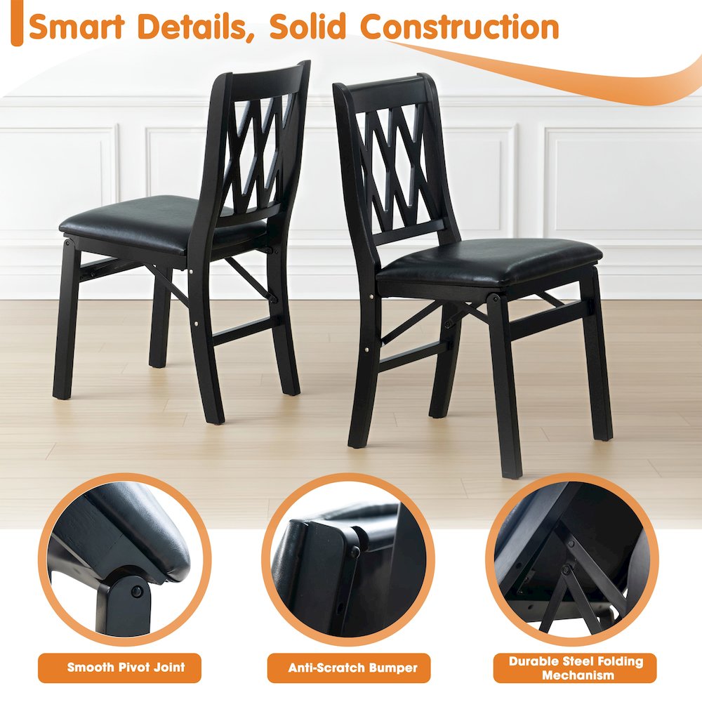 Plano Modern Dinner Chairs with PU Leather Seat, 3-X Back, Set of 2, Black Wood