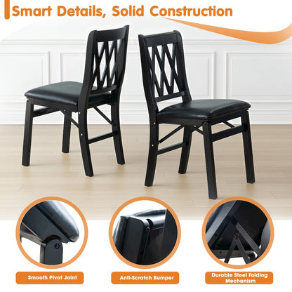 Plano Modern Dinner Chairs with PU Leather Seat, 3-X Back, Set of 2, Black Wood