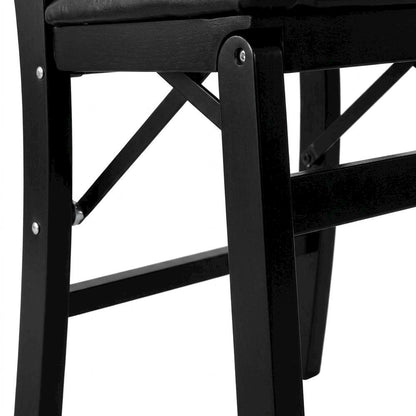 Solid Wood Dining Chairs with PU Leather Seat and 3-X Back, Black, Set of 2