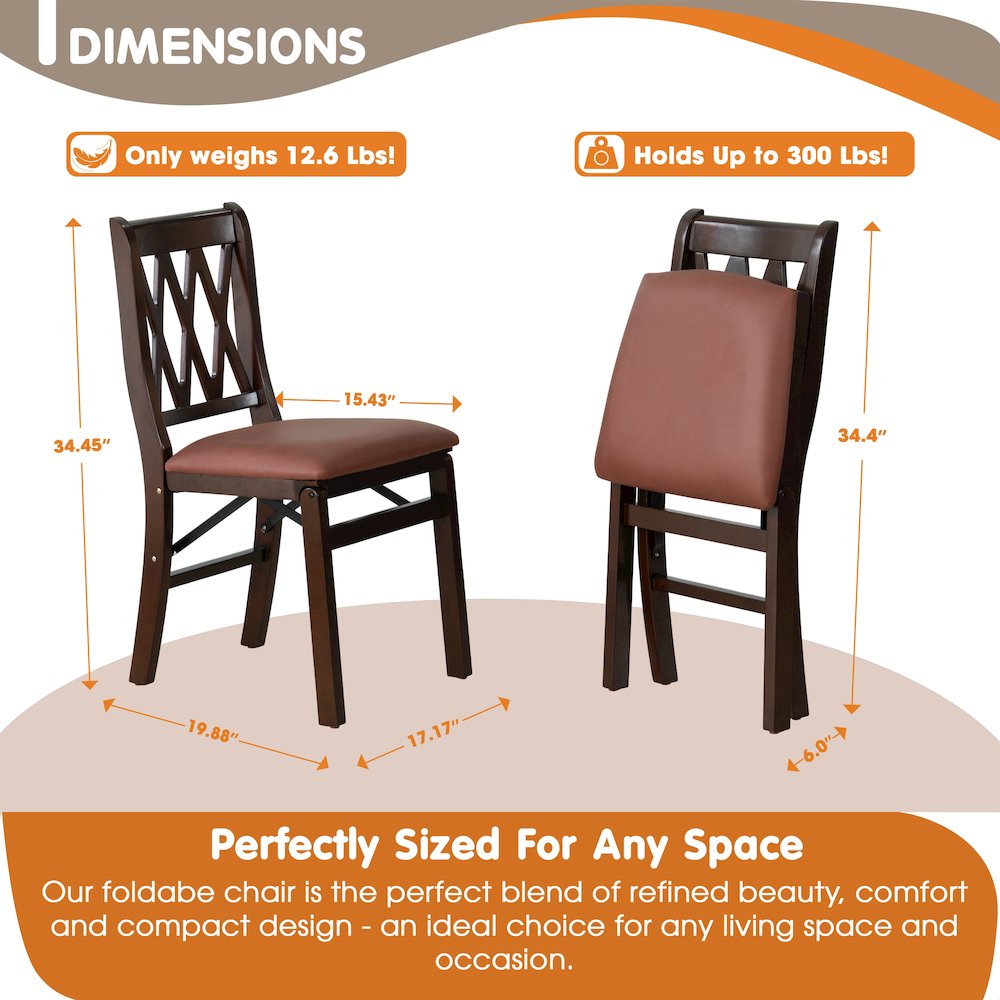 Plano Modern Dining Chairs, PU Leather Seat, 3-X Back, Set of 2, Mahogany Finish