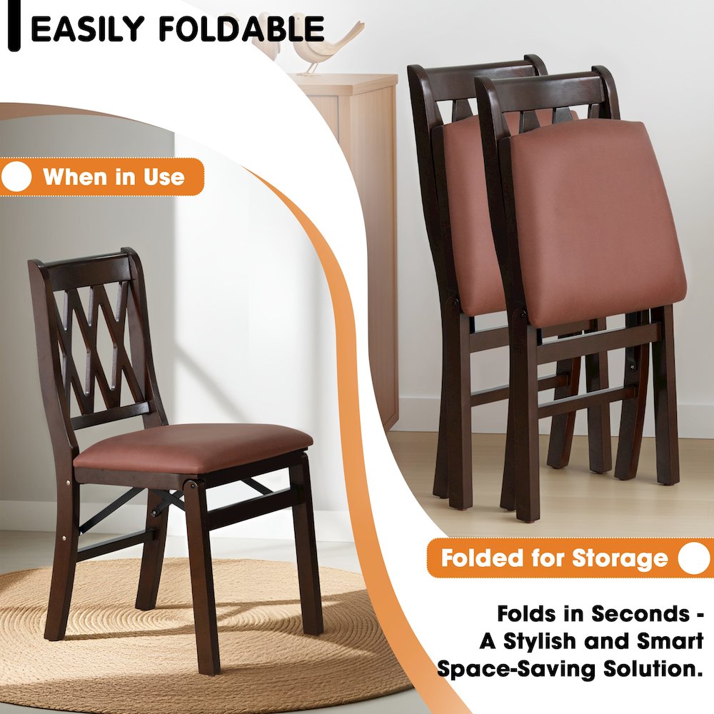 Plano Modern Dining Chairs, PU Leather Seat, 3-X Back, Set of 2, Mahogany Finish