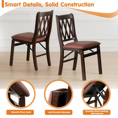Plano Modern Dining Chairs, PU Leather Seat, 3-X Back, Set of 2, Mahogany Finish