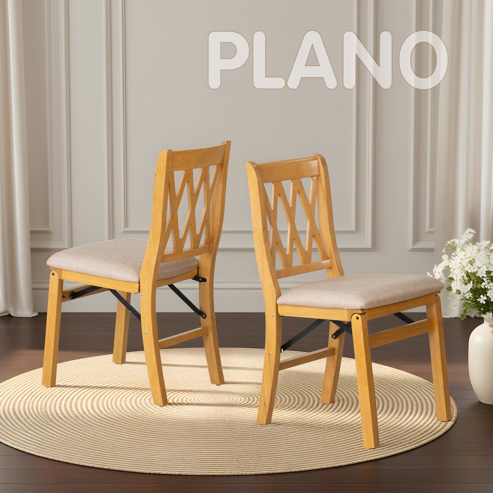 Plano Dining Chairs with PU Leather Seat, 3-X Back, Set of 2, Oak Wood Finish