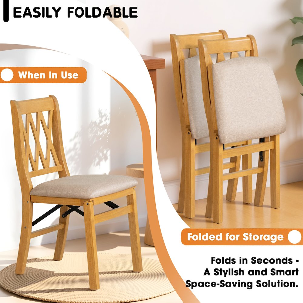 Plano Dining Chairs with PU Leather Seat, 3-X Back, Set of 2, Oak Wood Finish