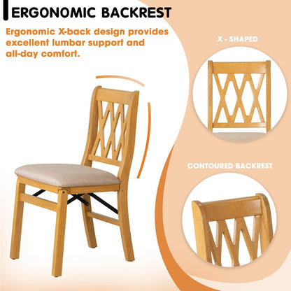 Plano Dining Chairs with PU Leather Seat, 3-X Back, Set of 2, Oak Wood Finish