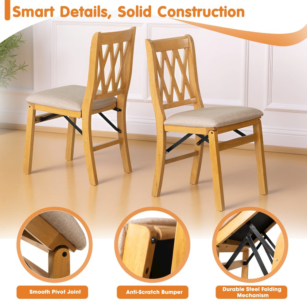 Plano Dining Chairs with PU Leather Seat, 3-X Back, Set of 2, Oak Wood Finish