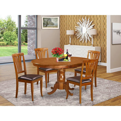 5  Pc  set  Portland  Dining  Table  featuring  Leaf  and  4  Upholstered  Seat  Chairs  in  Saddle  Brown