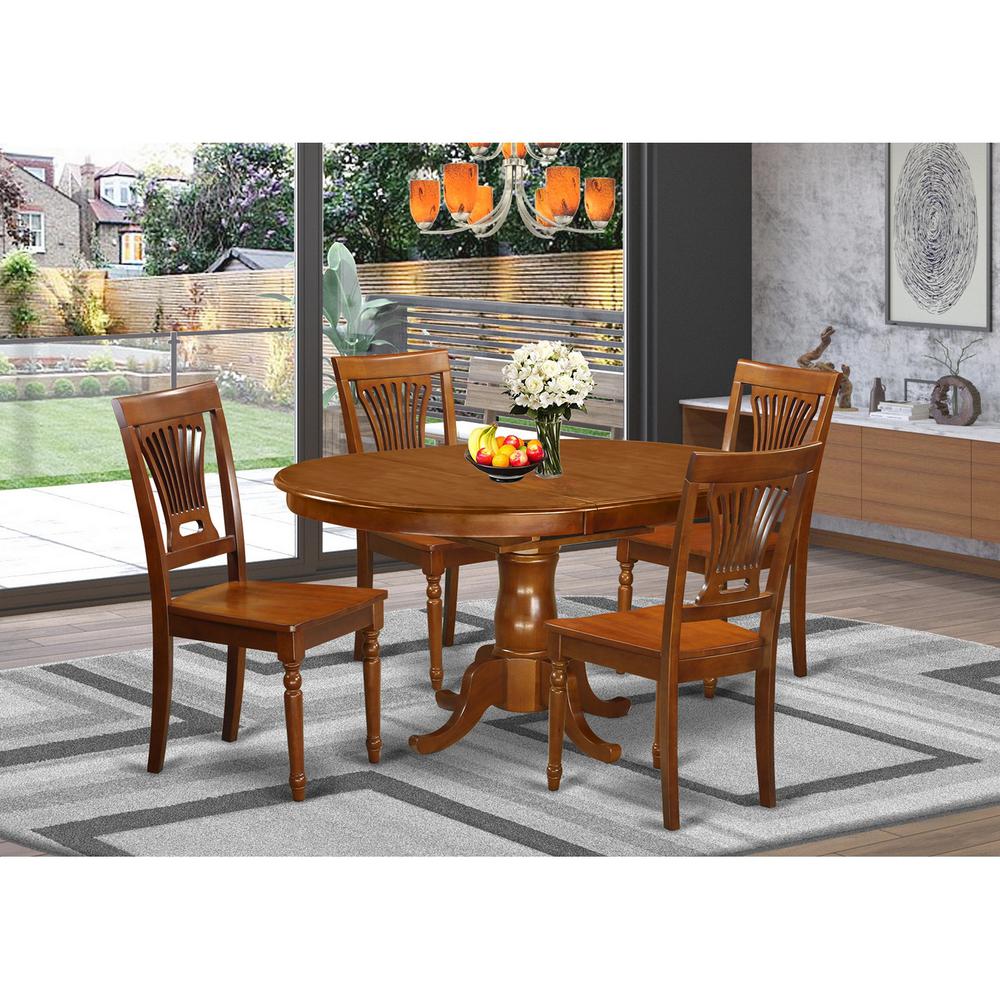 5  Pc  Portland  Table  having  18"  Leaf  and  4  hard  wood  Seat  Chairs  in  Saddle  Brown  .