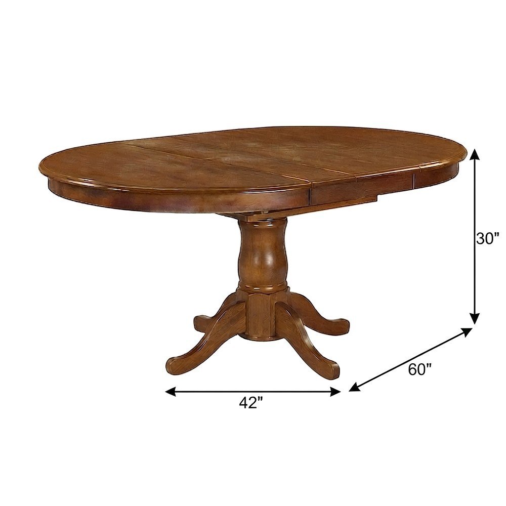 Solid Wood Oval Dining Table with Leaf and Chairs 7 Piece Set, Saddle Brown