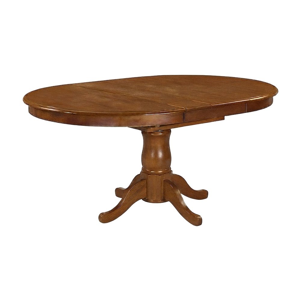 Solid Wood Oval Dining Table with Leaf and Chairs 7 Piece Set, Saddle Brown