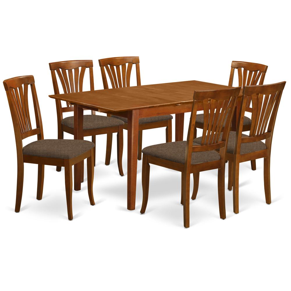 PSAV7-SBR-C 7 Pc dinette set for small spaces - Table with Leaf and 6 Dining Chairs